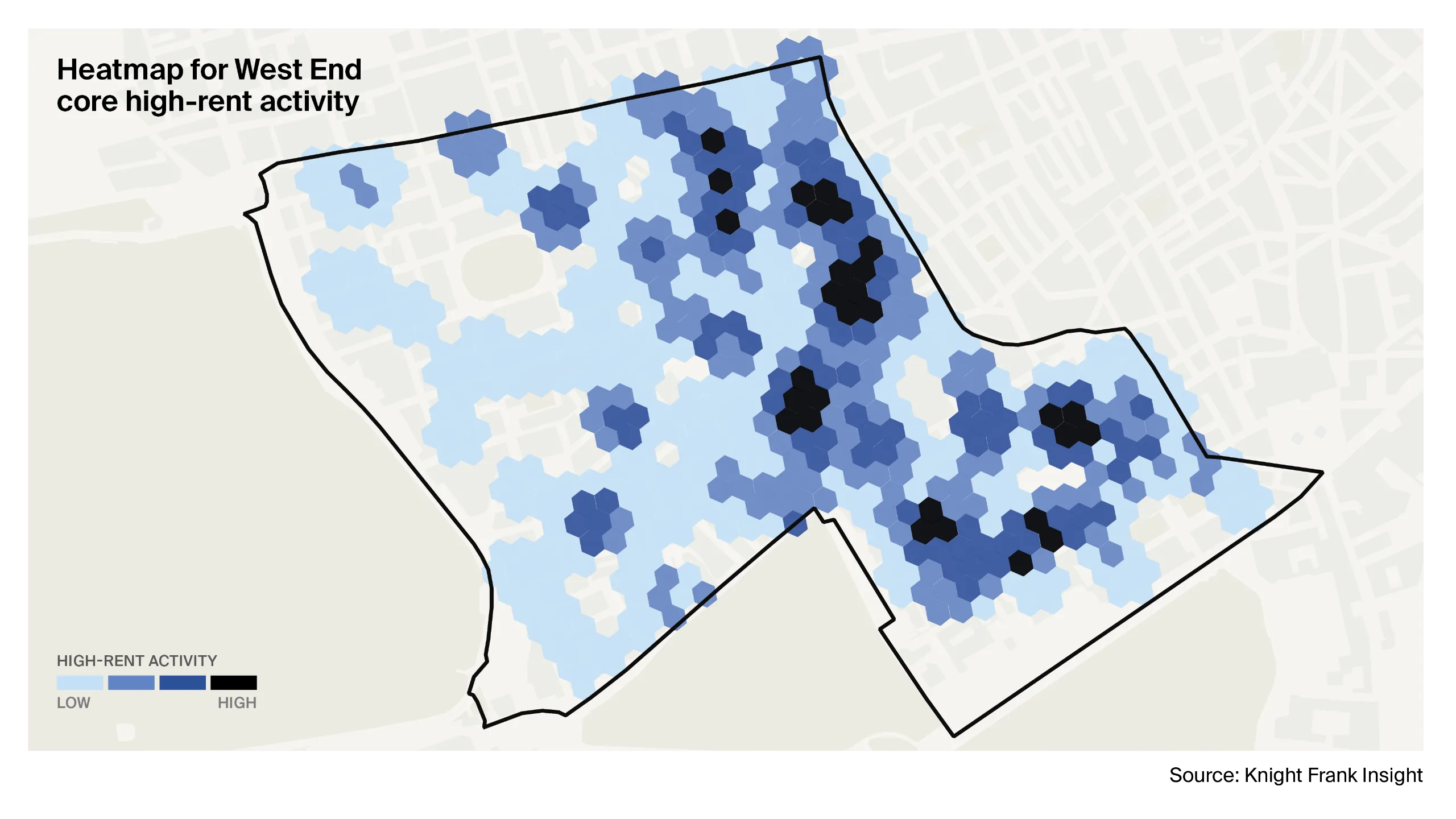 Figure 3: Heatmap for West End core high-rent activity