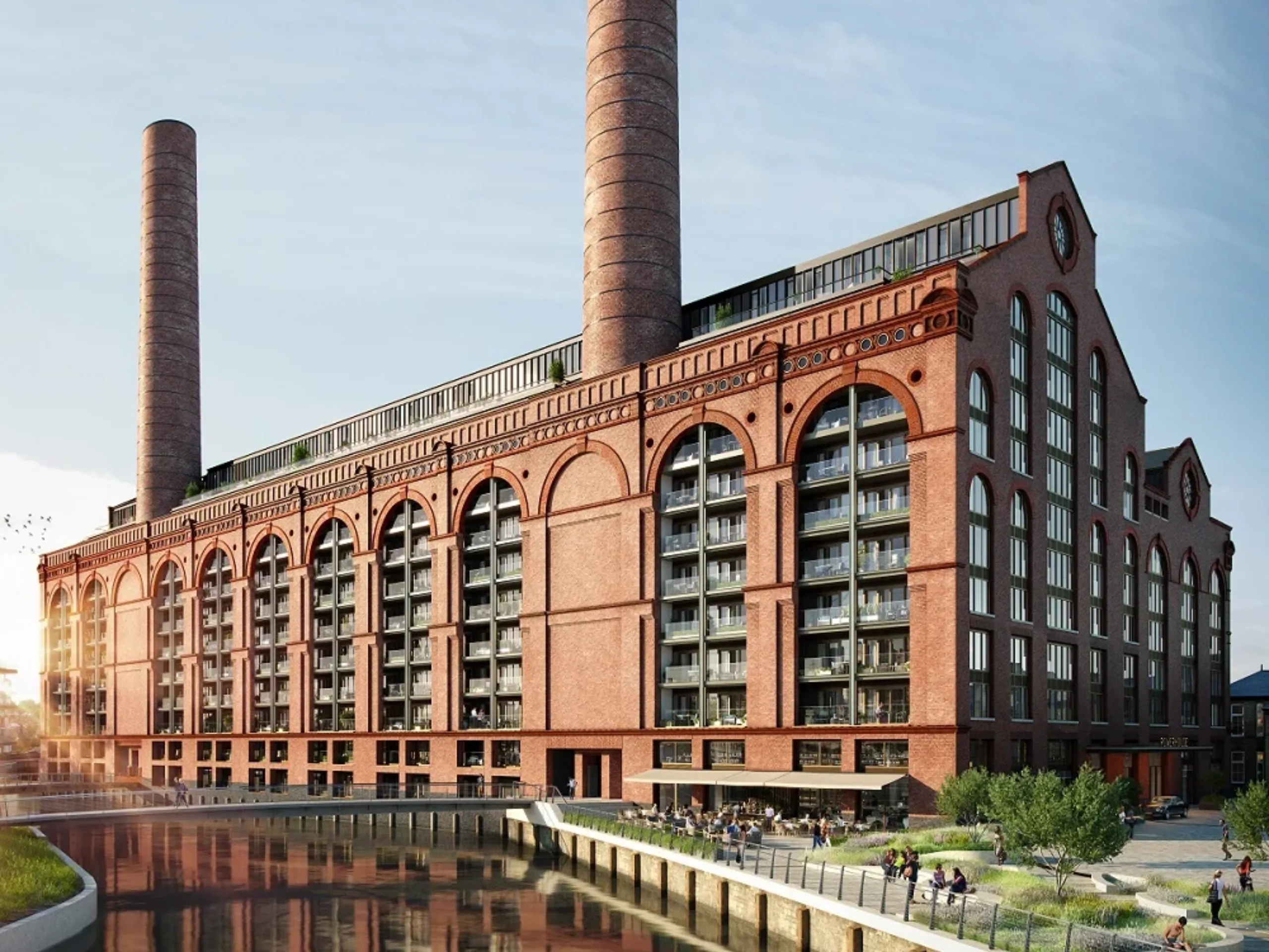 Exterior of Chelsea Powerhouse a redbrick building sitting on the River Thames 