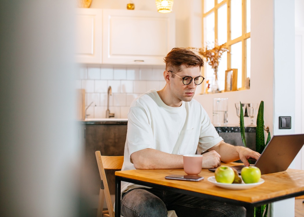 man working from home