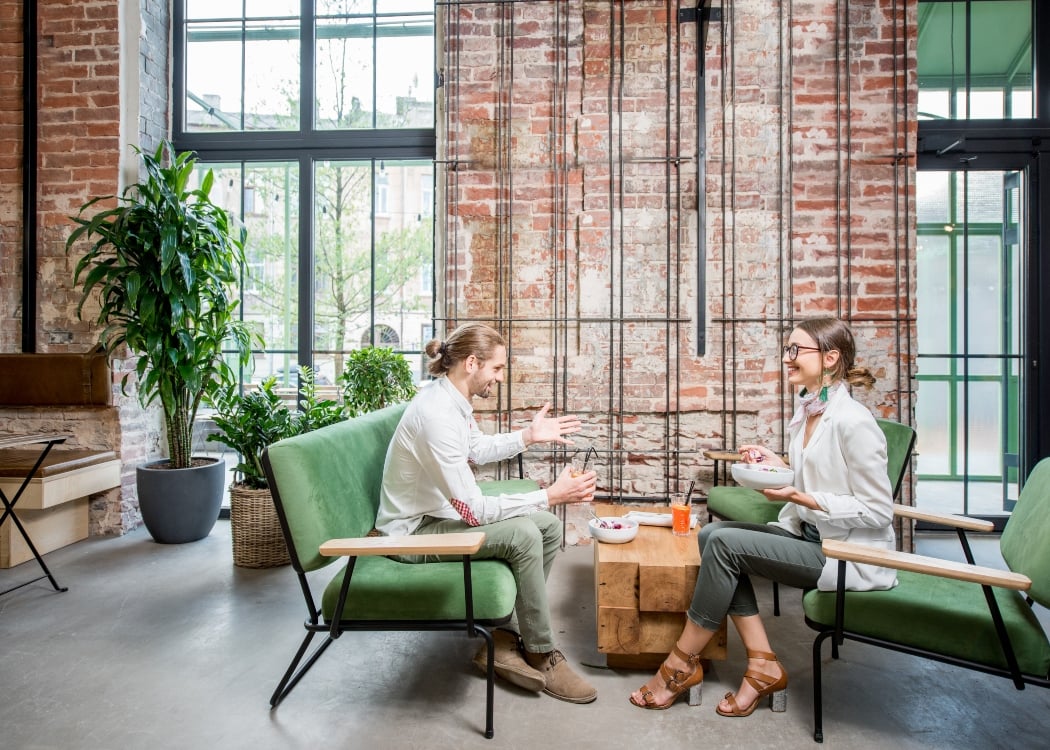colleagues eating lunch at work