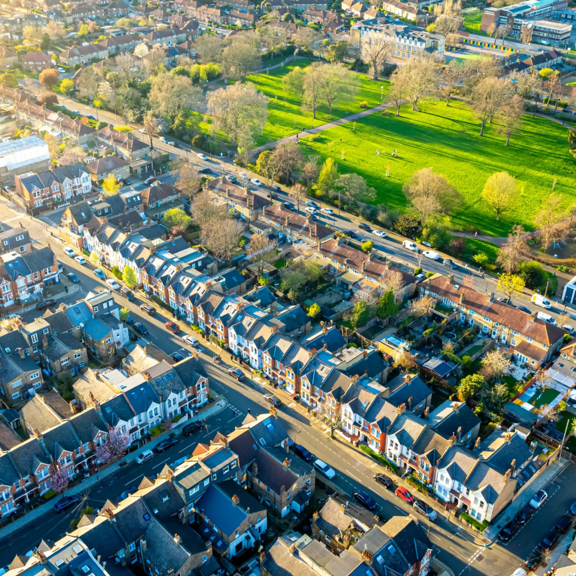 Aerial view of Shepherds Bush, a busy neighbourhood in western part of London