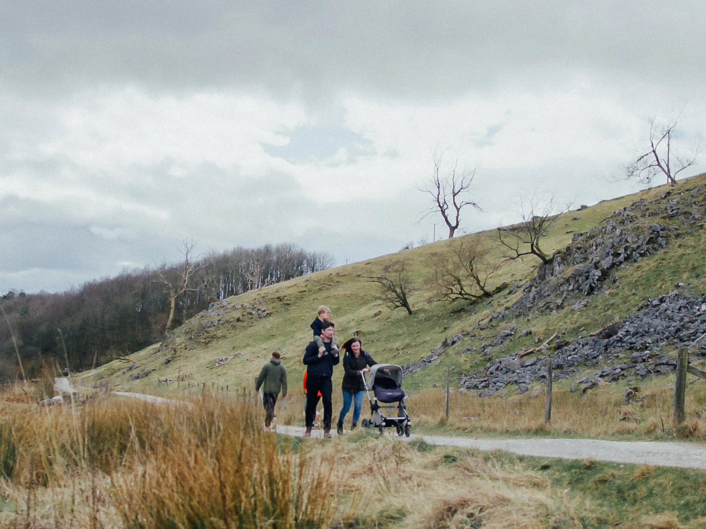 a family taking a walk at the Ingleborough Estate
