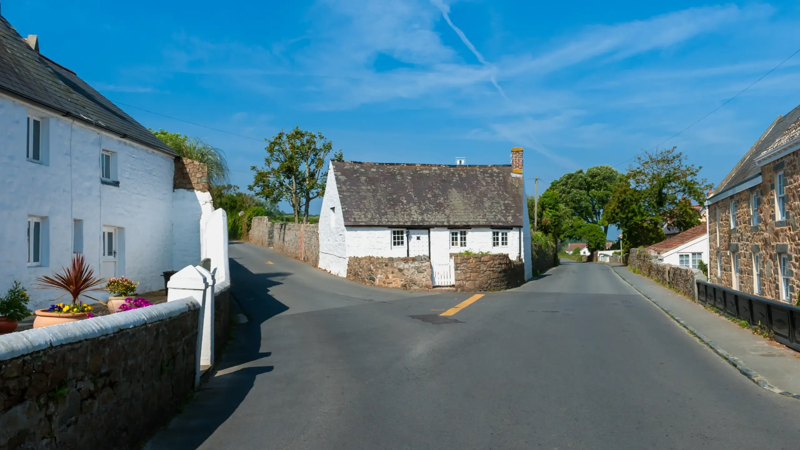 Cottages in a village of Guernsey, Channel Islands