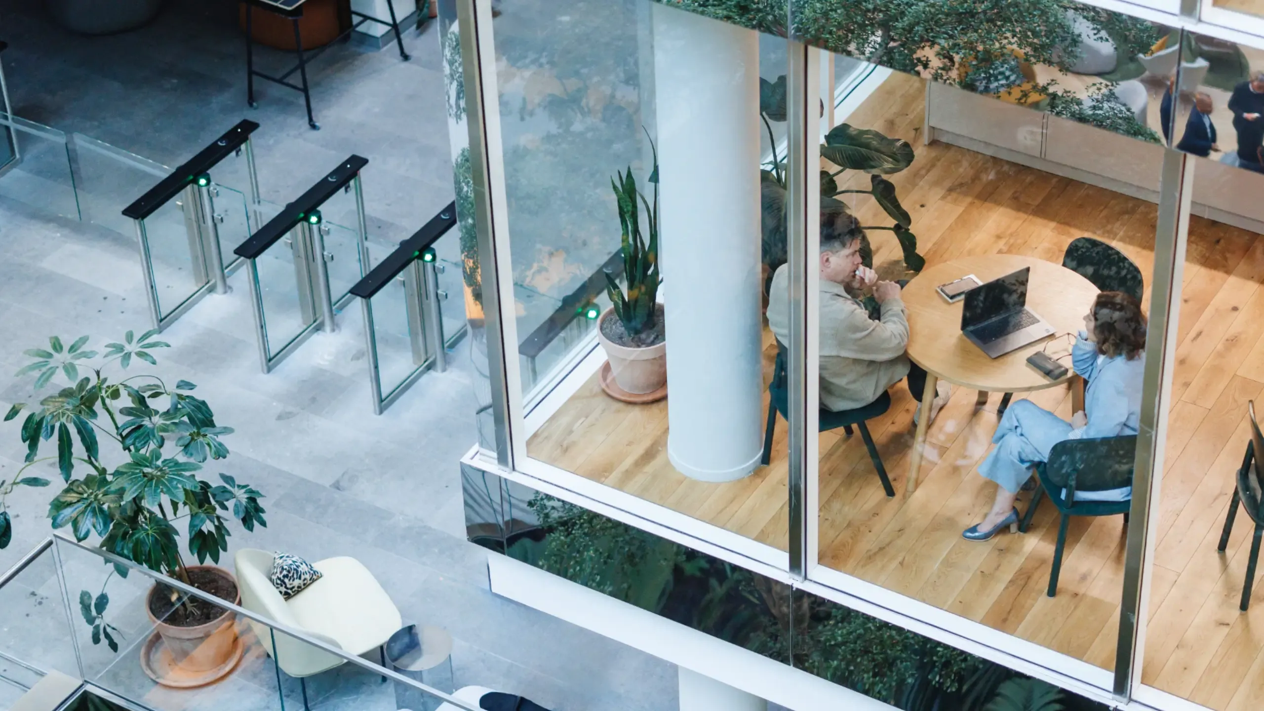 Diverse business leaders in a modern office cafe