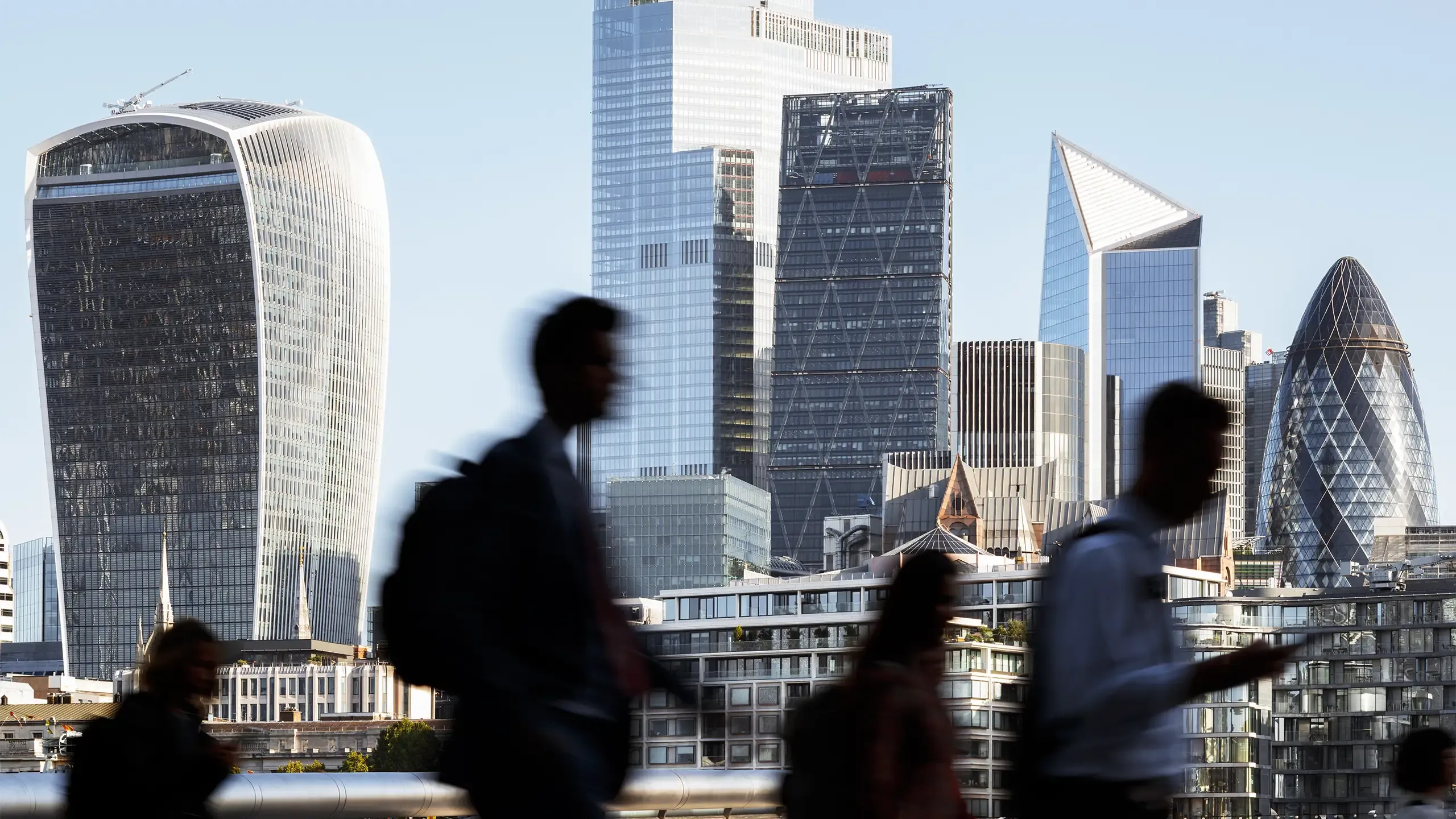 London city workers against high-rise office buildings
