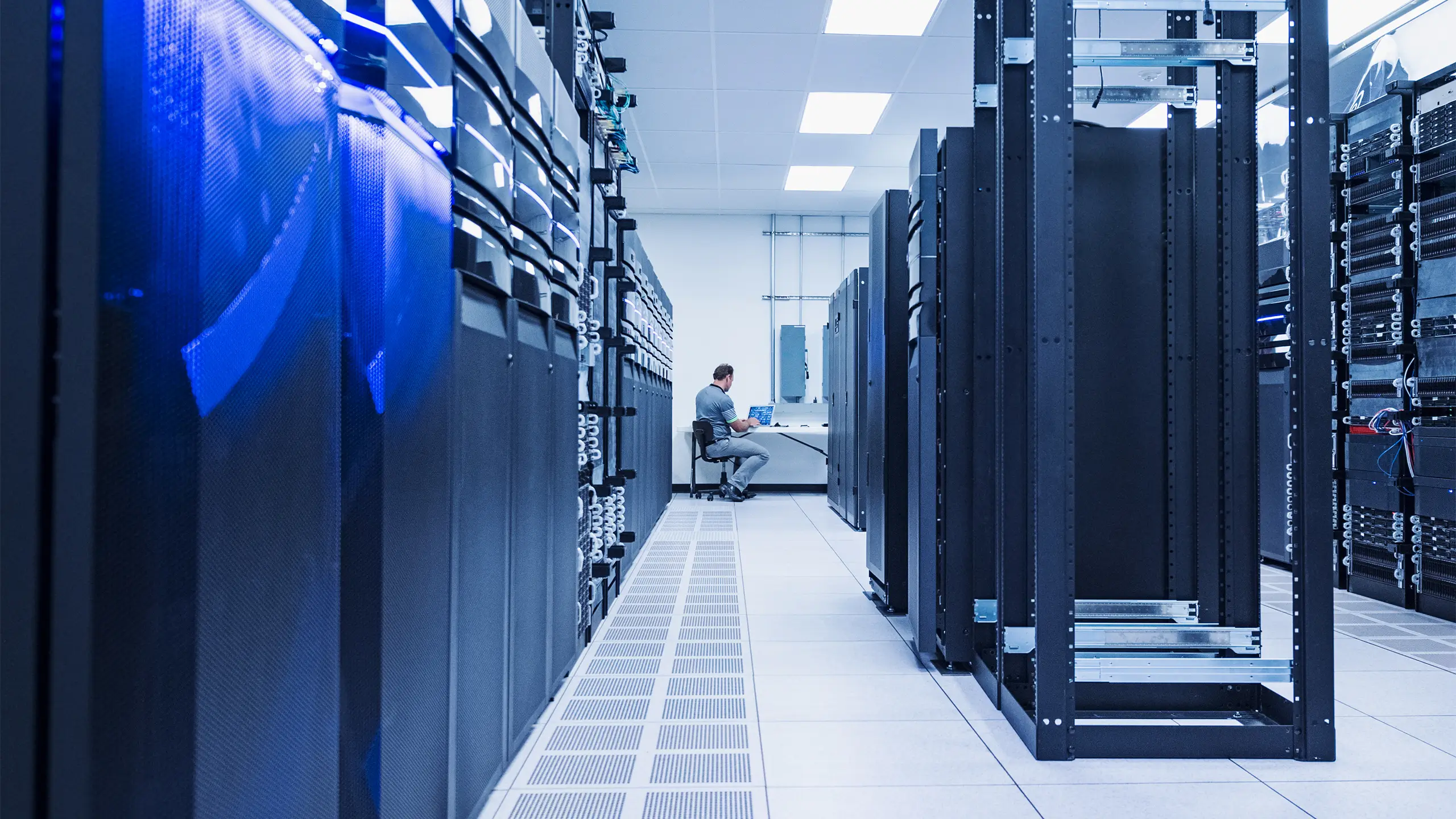 Man working in server room