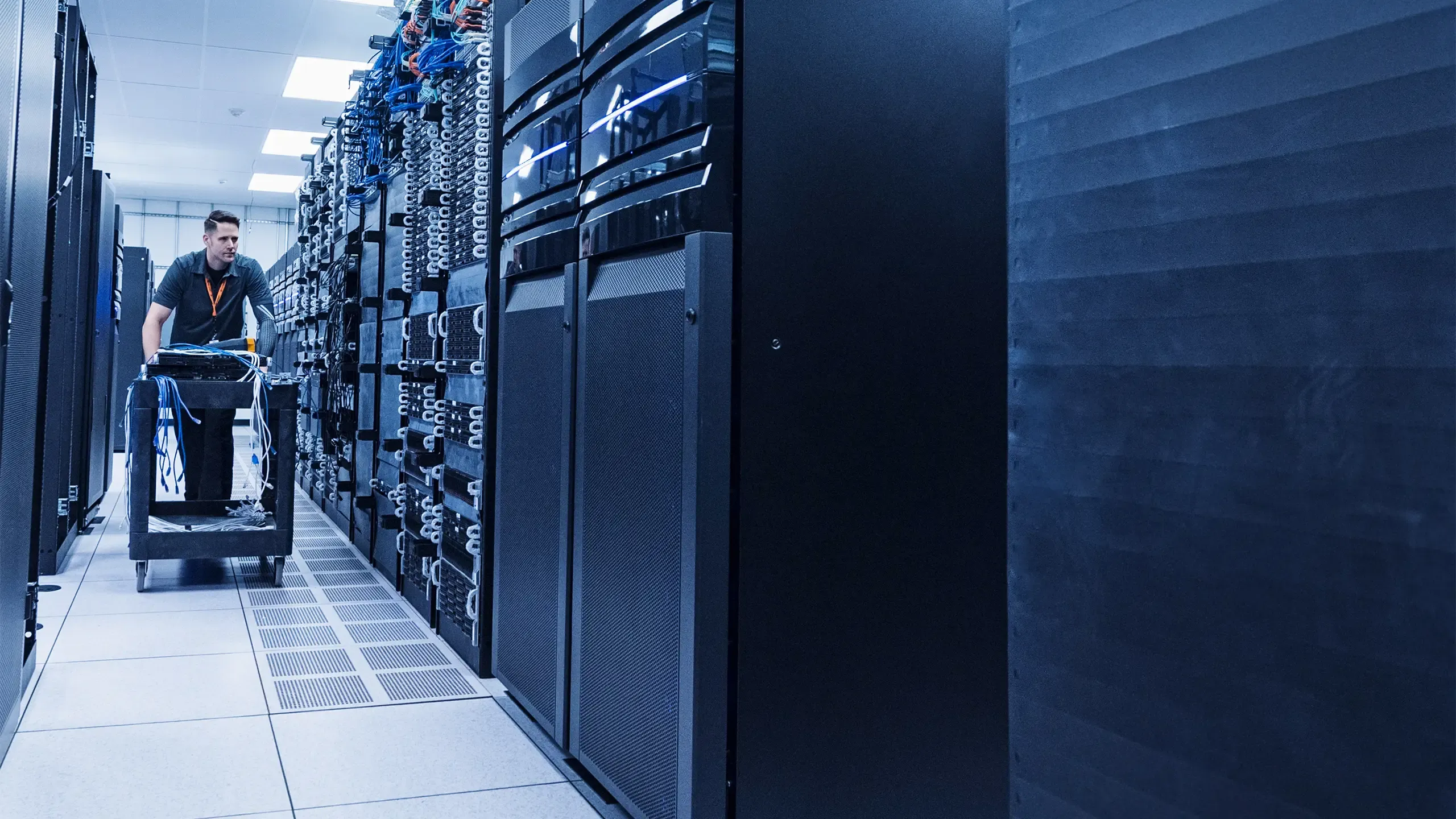 Man working in server room