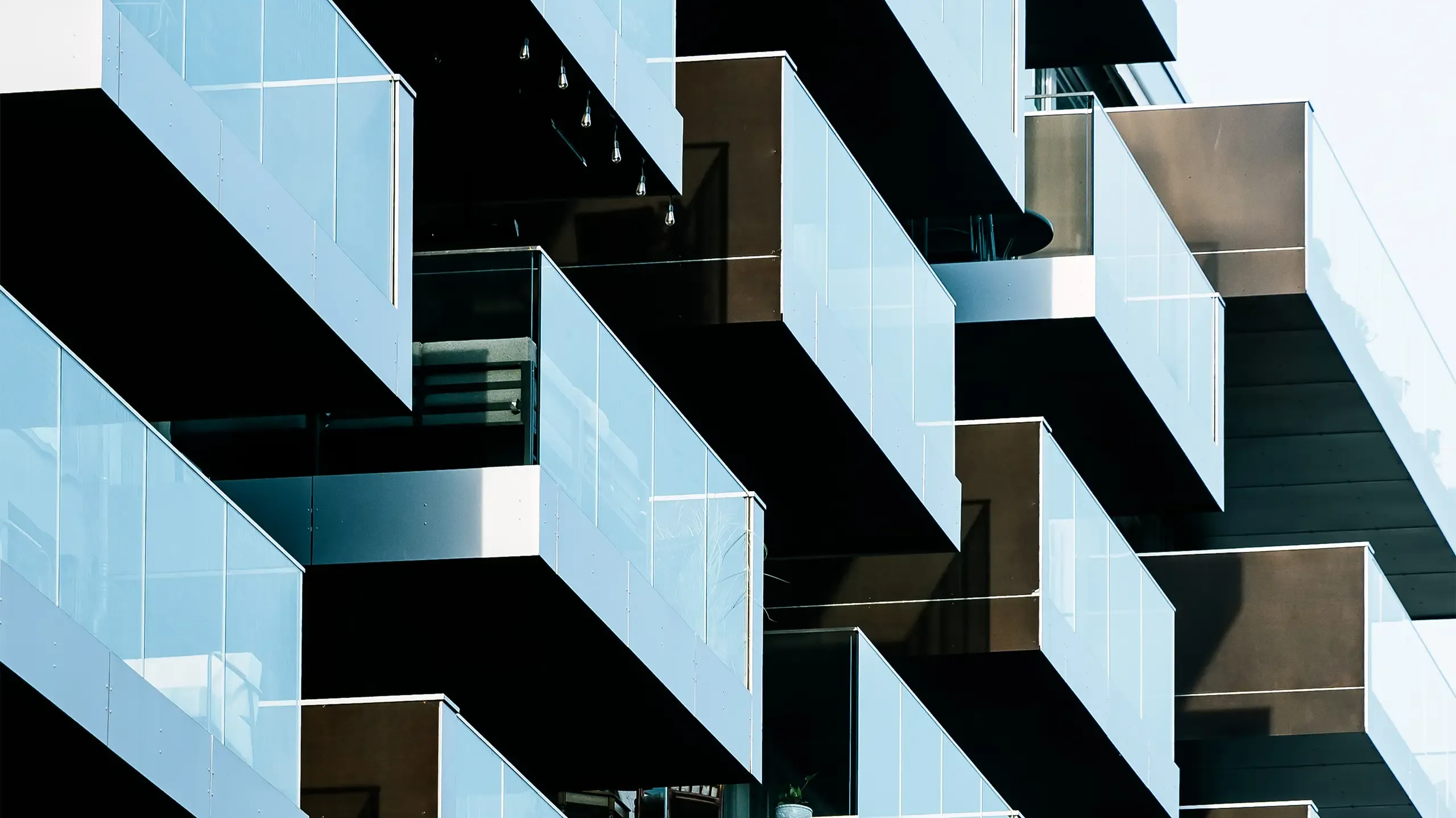 Modern futuristic facade of a residential apartments building in Oslo, Norway