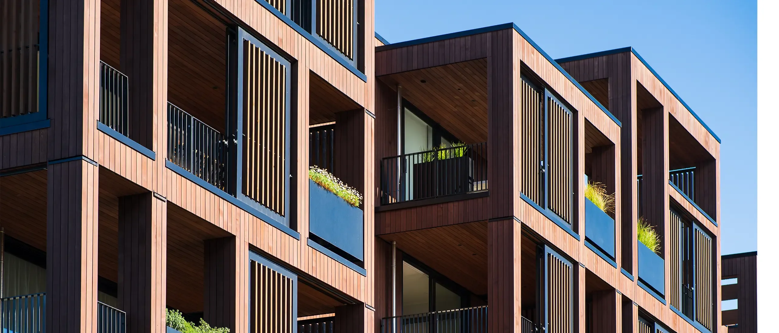 City apartments on a clear day.