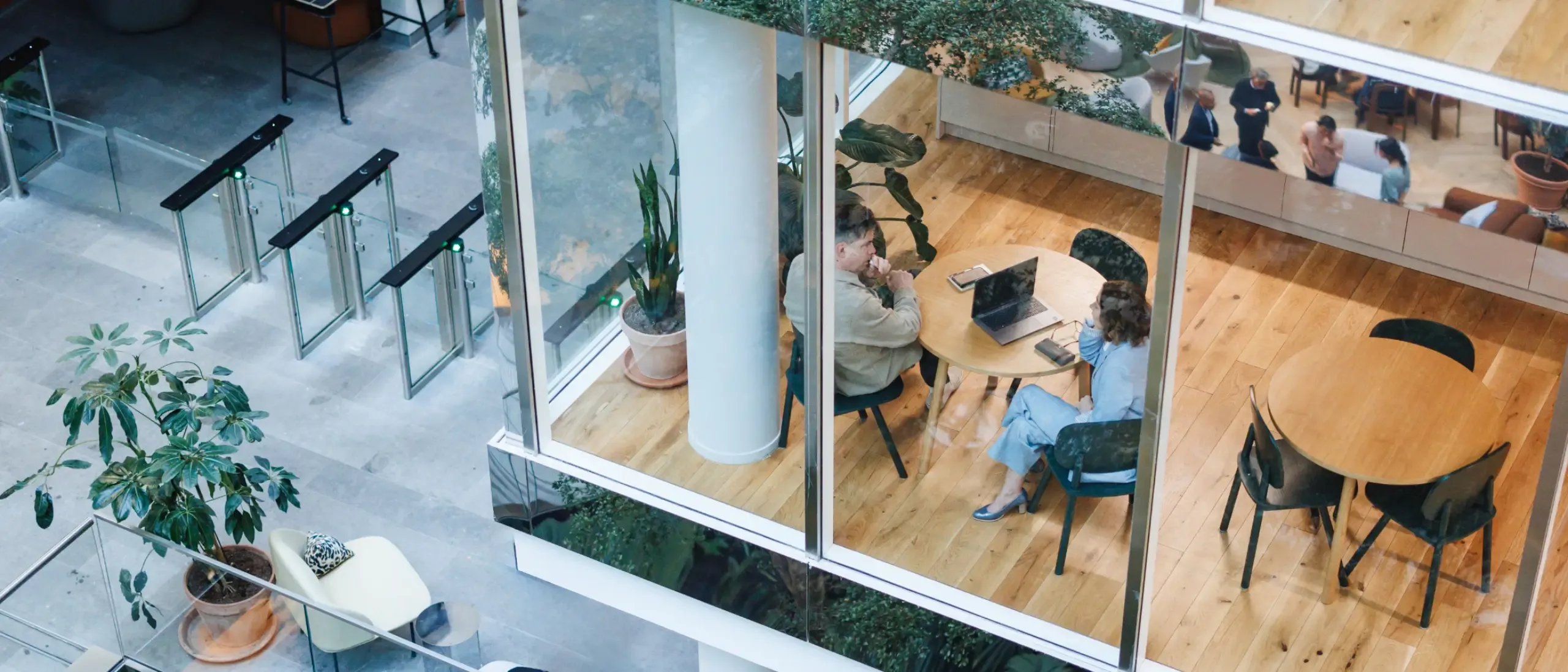 Diverse business leaders in a modern office cafe