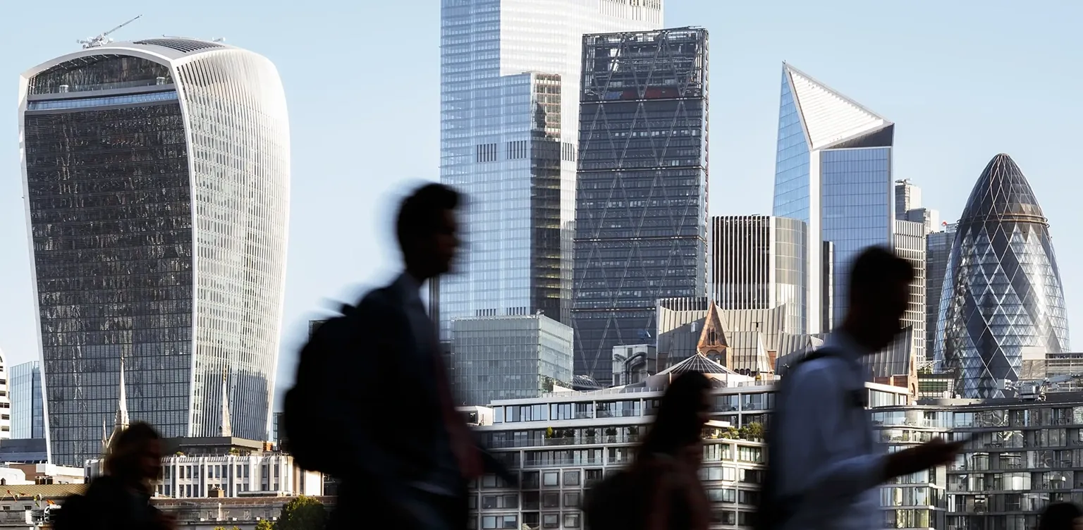 London city workers against high-rise office buildings
