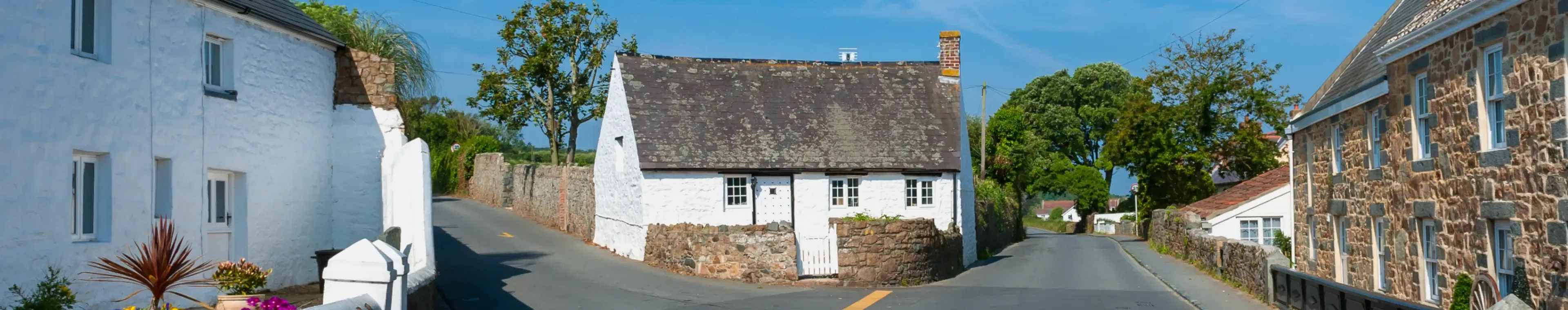 Cottages in a village of Guernsey, Channel Islands