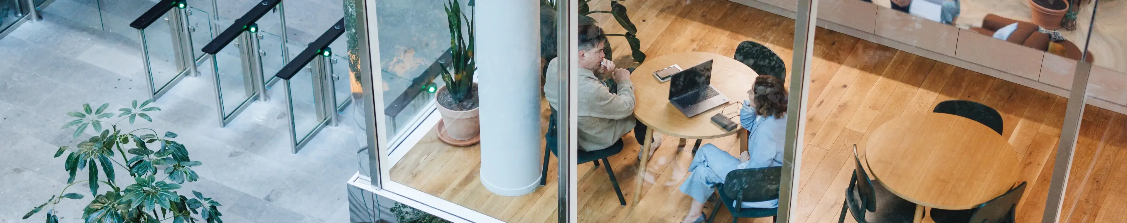 Diverse business leaders in a modern office cafe