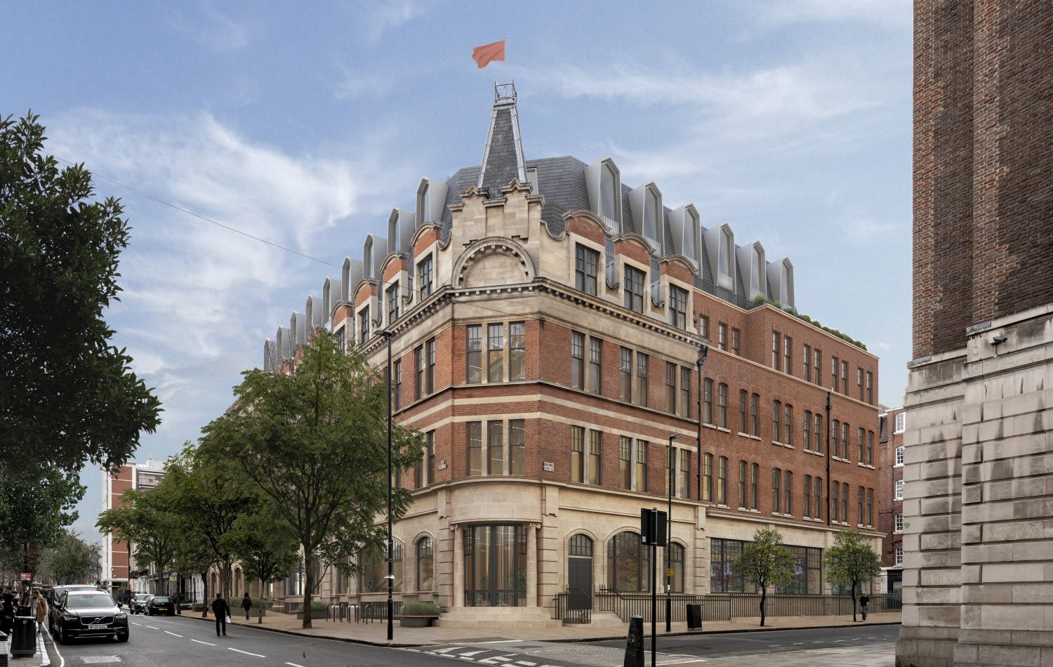 An old building repurposed for modern offices in London. 