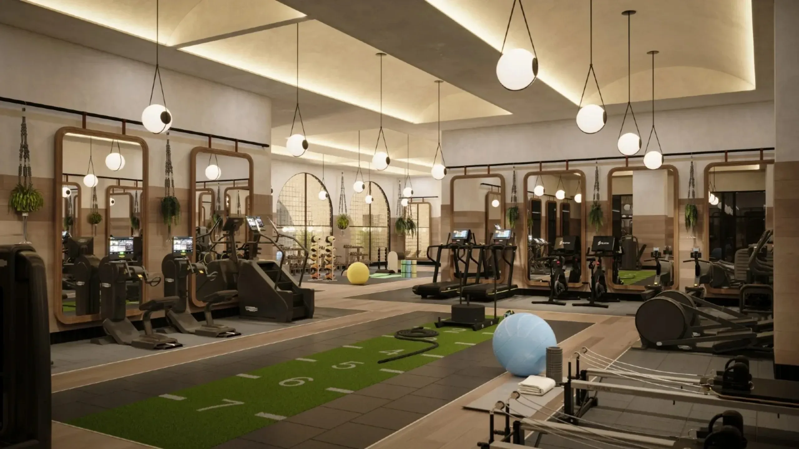 The indoor gym facilities for residents of a super prime property.  