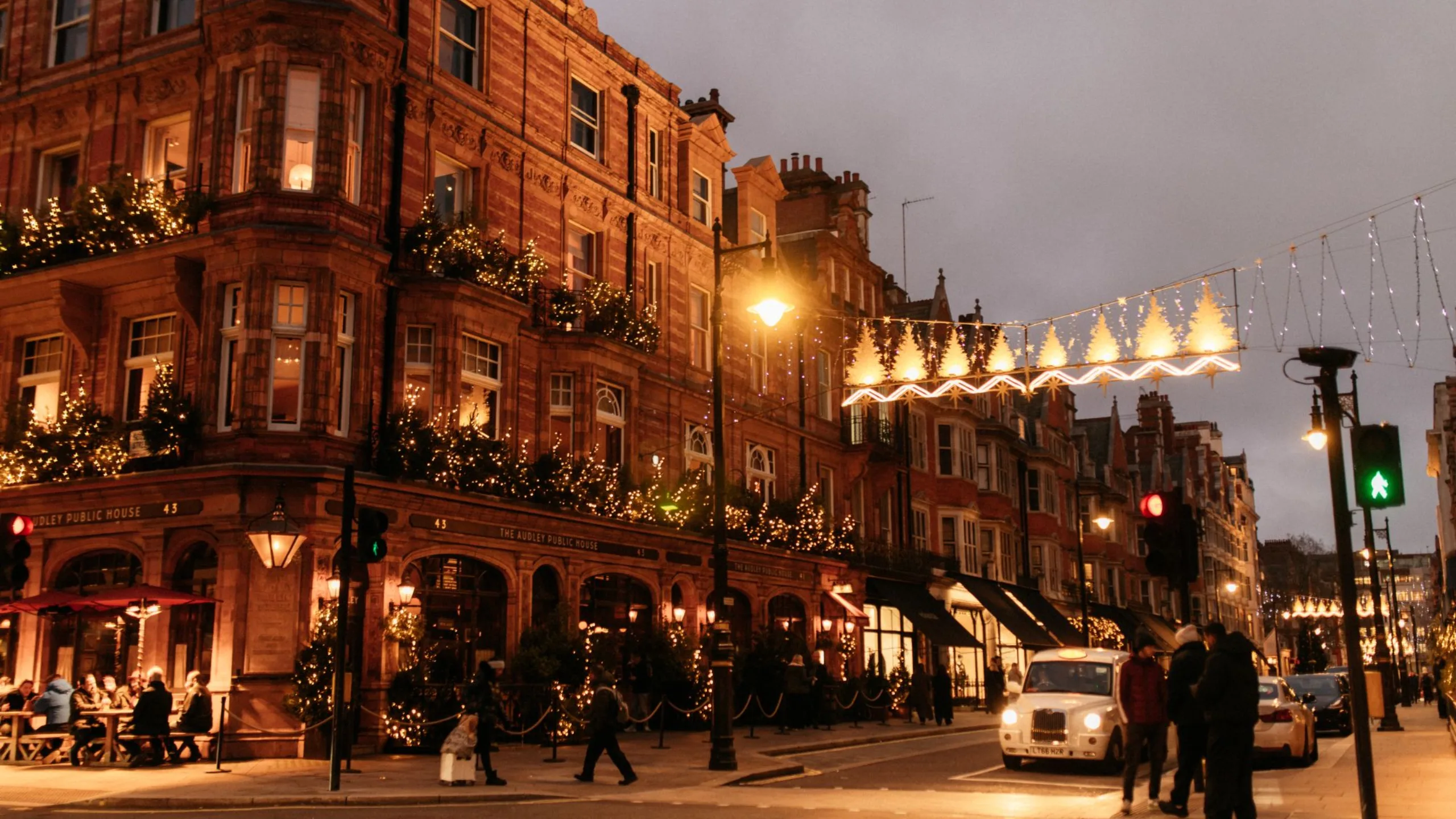 Christmas lights illuminate Mount Street