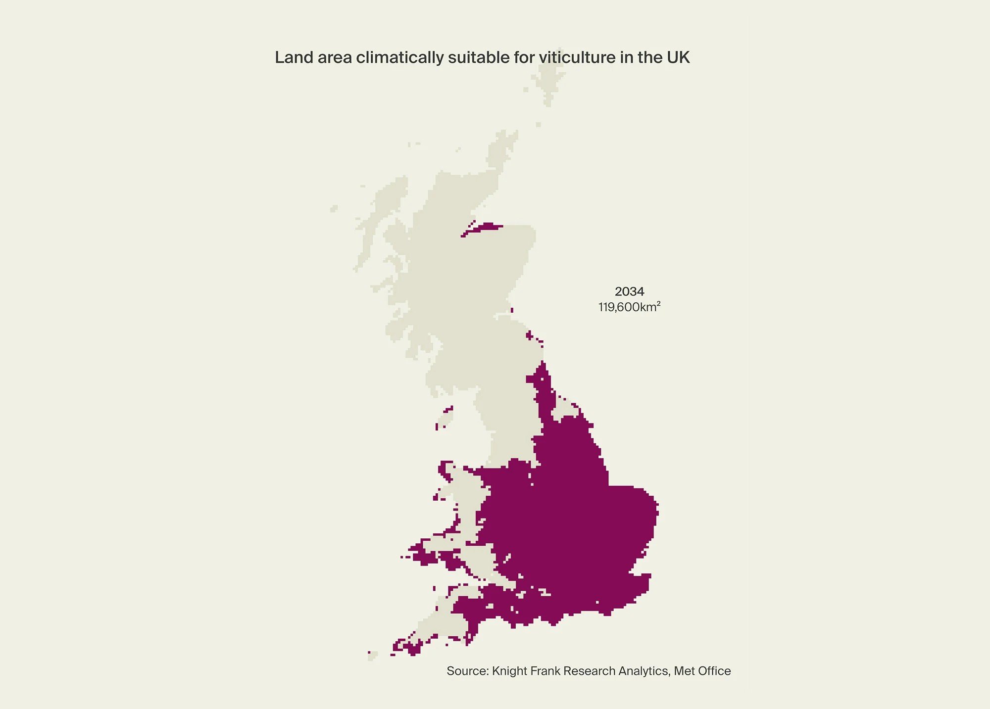 Map of land suitable for vineyards in UK