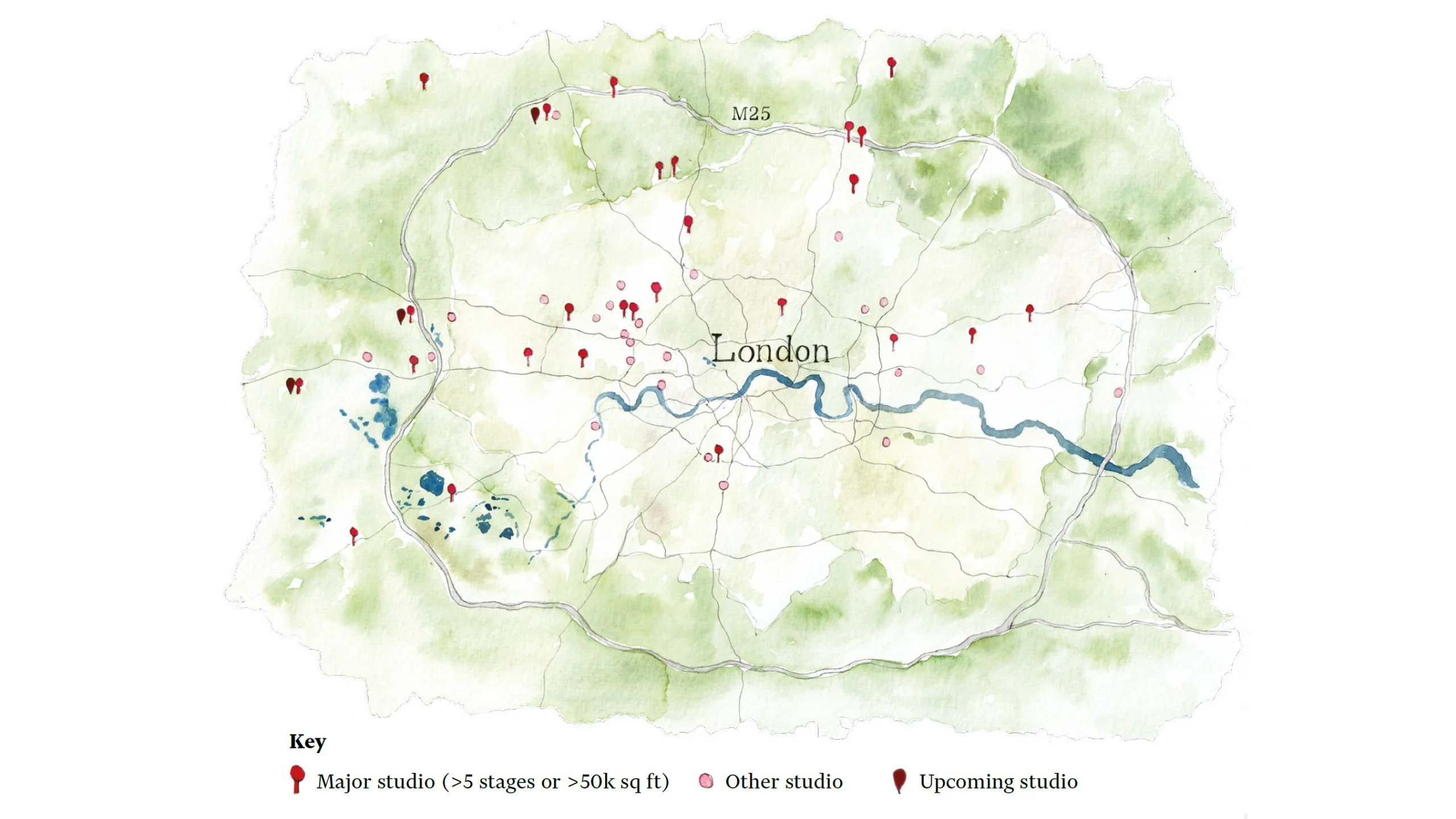 Map of film studios in and around London