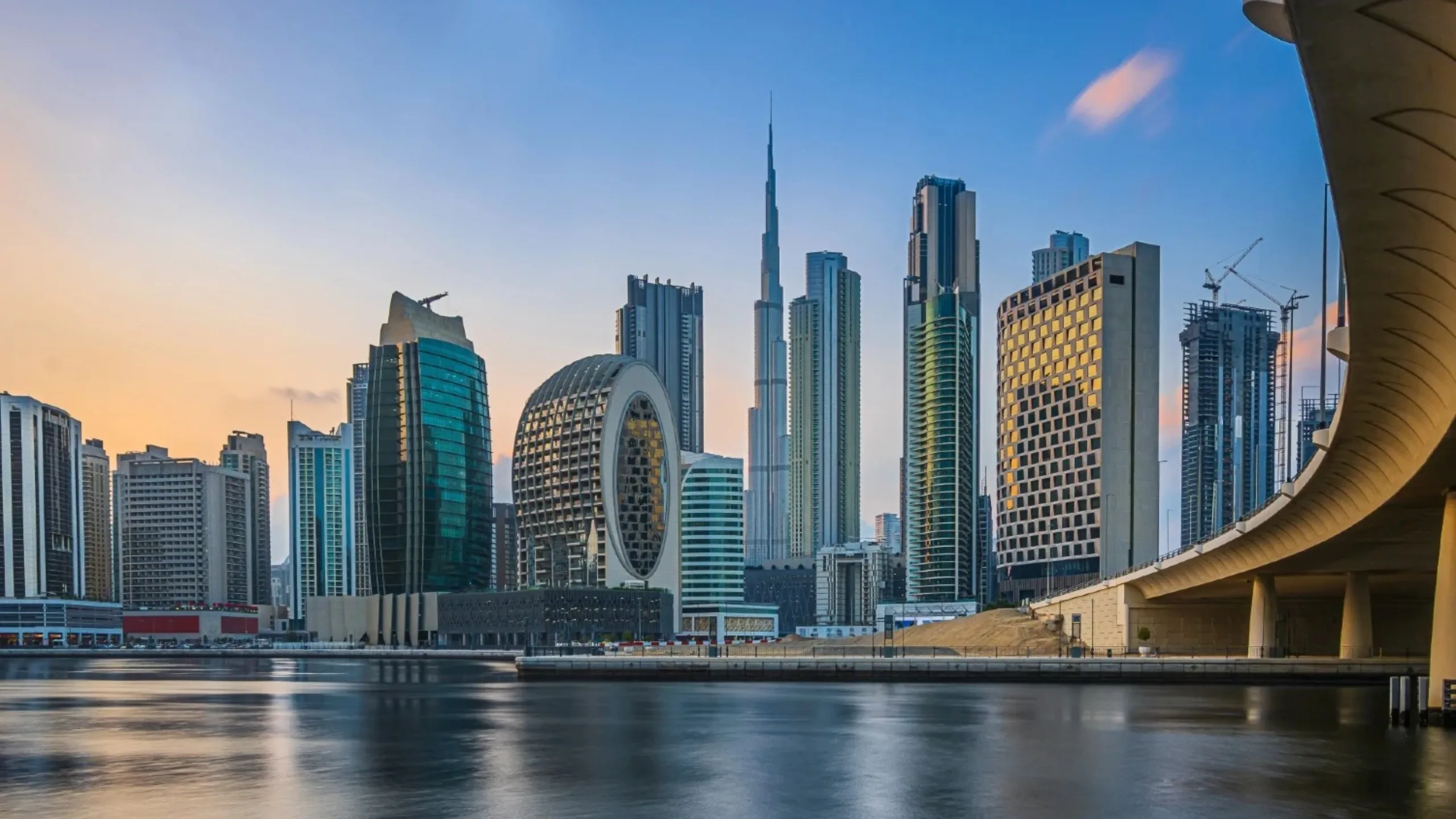 View of the Burj Khalifa and other skyscrapers that dominate the Dubai cityscape